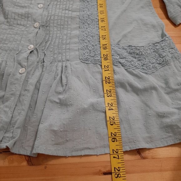 Logo Lavish Shirt Blouse Swiss Dot Green Embroidered Buttoned Women's Size S - Picture 14 of 14